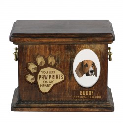 Urna de cenizas de perro con placa de cerámica y descripción - Geométrico Beagle inglés