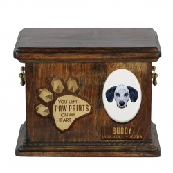 Urne für Hundeasche mit Keramikplatte und Beschreibung - Dalmatiner