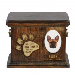 Urne für Hundeasche mit Keramikplatte und Beschreibung - Französische Bulldogge