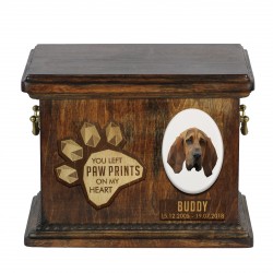 Urn for dog ashes with ceramic plate and sentence - Geometric Bloodhound