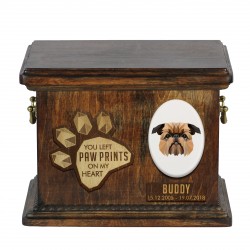 Urn for dog ashes with ceramic plate and sentence - Geometric Brussels Griffon