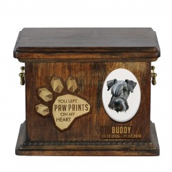 Urna de cenizas de perro con placa de cerámica y descripción - Geométrico Terrier Checo
