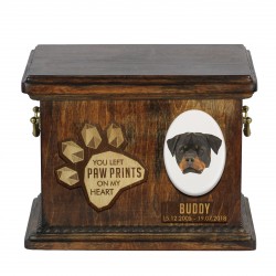 Urne für Hundeasche mit Keramikplatte und Beschreibung - Rottweiler