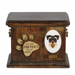 Urne für Hundeasche mit Keramikplatte und Beschreibung - Schnauzer