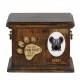 Urn for dog ashes with ceramic plate and sentence - Geometric Skye Terrier