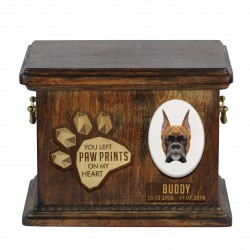 Urne pour les cendres de chien avec plaque en céramique et description - Géométrique Boxer cropped