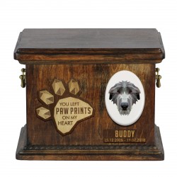 Urne für Hundeasche mit Keramikplatte und Beschreibung - Schottischer Hirschhund