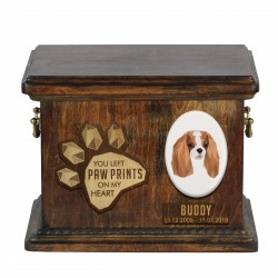 Urna de cenizas de perro con placa de cerámica y descripción - Geométrico Cavalier King Charles Spaniel