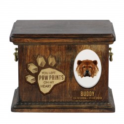 Urn for dog ashes with ceramic plate and sentence - Geometric Chow chow