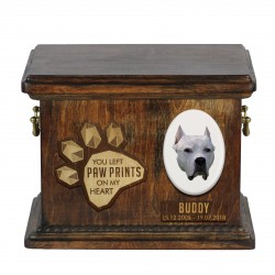 Urn for dog ashes with ceramic plate and sentence - Argentine Dogo