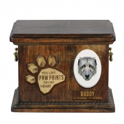 Urn for dog ashes with ceramic plate and sentence - Geometric Irish Wolfhound