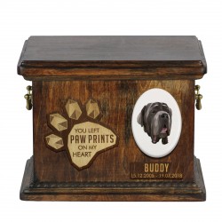 Urne für Hundeasche mit Keramikplatte und Beschreibung - Neapolitanischer Mastiff