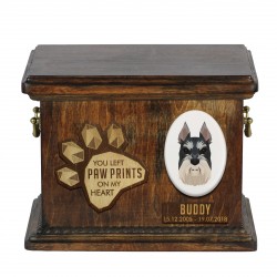 Urna de cenizas de perro con placa de cerámica y descripción - Geométrico Schnauzer cropped