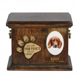 Urne für Hundeasche mit Keramikplatte und Beschreibung - Setter
