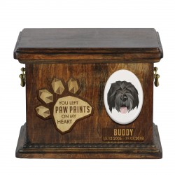 Urn for dog ashes with ceramic plate and sentence - Geometric Black Russian Terrier