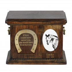 Urna de cenizas de caballo con placa de cerámica y descripción - Caballo Appaloosa, ART-DOG