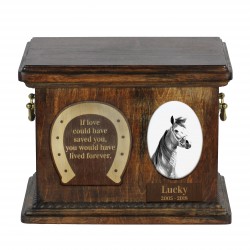 Urne pour les cendres de cheval avec plaque en céramique et description - Arabe, ART-DOG
