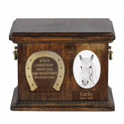 Urne pour les cendres de cheval avec plaque en céramique et description - Camargue, ART-DOG