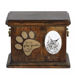 Urne für Katzeasche mit Keramikplatte und Beschreibung - Maine-Coon-Katze, ART-DOG