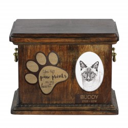Urna de cenizas de gato con placa de cerámica y descripción - Gato siamés, ART-DOG