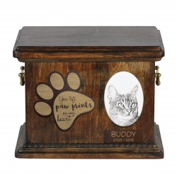 Urne pour les cendres de chat avec plaque en céramique et description - Abyssin, ART-DOG