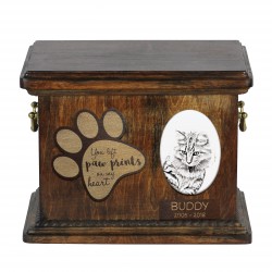 Urne pour les cendres de chat avec plaque en céramique et description - Bobtail américain, ART-DOG