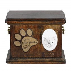 Urne pour les cendres de chat avec plaque en céramique et description - Angora turc, ART-DOG