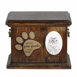 Urne pour les cendres de chat avec plaque en céramique et description - American Curl, ART-DOG