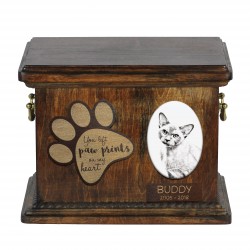 Urn for cat ashes with ceramic plate and sentence - Burmese cat, ART-DOG