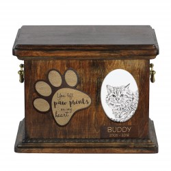 Urn for cat ashes with ceramic plate and sentence - Selkirk rex longhaired, ART-DOG