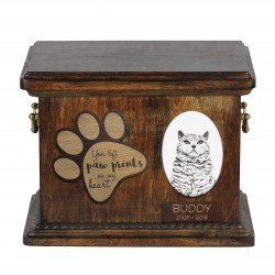 Urna de cenizas de gato con placa de cerámica y descripción - Selkirk rex shorthair, ART-DOG