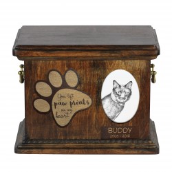 Urne pour les cendres de chat avec plaque en céramique et description - Bobtail des Kouriles, ART-DOG