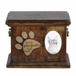 Urn for cat ashes with ceramic plate and sentence - Chausie, ART-DOG