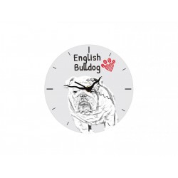 Buldog angielski - stojący zegar z wizerunkiem psa, wykonany z płyty MDF