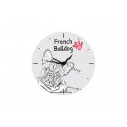 Buldog francuski - stojący zegar z wizerunkiem psa, wykonany z płyty MDF