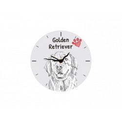 Golden retriever - stojący zegar z wizerunkiem psa, wykonany z płyty MDF