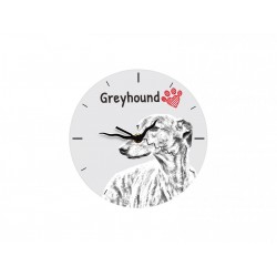 Grey Hound - Free standing clock, made of MDF board, with an image of a dog.