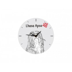 Lhasa Apso - stojący zegar z wizerunkiem psa, wykonany z płyty MDF