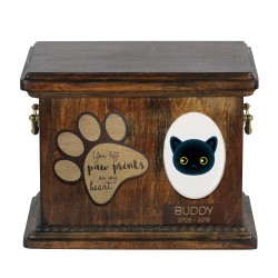 Urne für Katzeasche mit Keramikplatte und Beschreibung
