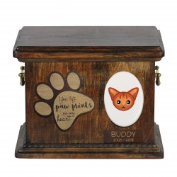 Urne pour les cendres de chat avec plaque en céramique et description - Géométrique Abyssin, ART-DOG