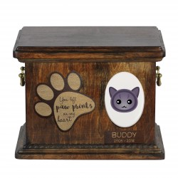 Urna de cenizas de gato con placa de cerámica y descripción - Geométrico Korat, ART-DOG