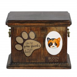 Urne pour les cendres de chat avec plaque en céramique et description - Géométrique Calico, ART-DOG