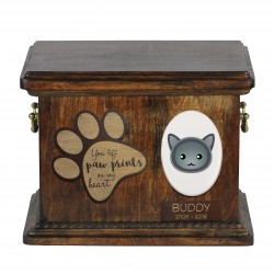 Urne pour les cendres de chat avec plaque en céramique et description - Géométrique Nebelung, ART-DOG