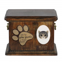 Urne pour les cendres de chat avec plaque en céramique et description - Géométrique Tabby, ART-DOG