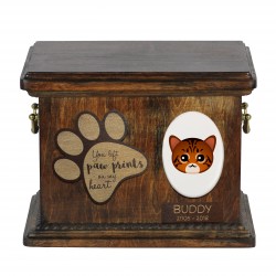 Urne pour les cendres de chat avec plaque en céramique et description - Géométrique Toyger, ART-DOG