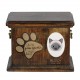 Urn for cat ashes with ceramic plate and sentence - Geometric Javanese cat, ART-DOG