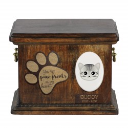 Urne für Katzeasche mit Keramikplatte und Beschreibung - Geometrisch American shorthair, ART-DOG