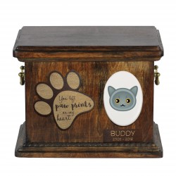 Urna de cenizas de gato con placa de cerámica y descripción - Geométrico British Shorthair, ART-DOG