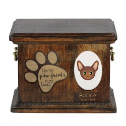 Urne pour les cendres de chat avec plaque en céramique et description - Géométrique Oriental shorthair, ART-DOG