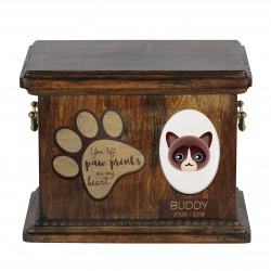Urne für Katzeasche mit Keramikplatte und Beschreibung - Geometrisch Snowshoe, ART-DOG